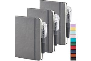 ‎NIRMIRO NIRMIRO Kleines Taschennotizbuch für Männer/Frauen, 3 Stück, A6, Mini-Notizblock, Notizbuch, 9,4 x 14,5 cm, mit Stifthalter für Arbeit, Reisen, Schreiben, Leder, Grau