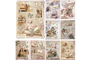 Set de 8 cartes décoratives vintage pour Kindle Paperwhite,inserts papier illustrés thème lecture,accessoires Kindle pour personnaliser décorer,compatibles 11e/12e génération,accessoires pour liseuse