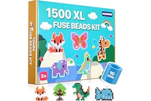 Acsatont 1500 Stück Große Bügelperlen, Nachfüllset Bastelperlen Durchmesser 10MM, 12 Farben Perlen XL Steckperlen für Kinder ab 3 Jahren, Kreatives Perlenset