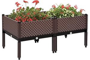 Outsunny Set of 2 Indoor/Outdoor Planter Boxes | Garden Raised Elevated Beds, Flowers Vegetables Fruits Herbs Container w/Self-Watering Design Drainage Holes, Brown