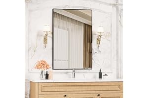 antok Badspiegel Schwarz 50x70cm Rechteckiger Spiegel Badezimmer Spiegel Wandspiegel mit Metall Rahmen für Badezimmer, Waschräume, Schlafzimmer