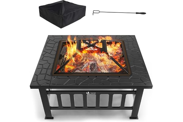 VOUNOT Brasero Exterieur pour Jardin Terrasses Feu en extérieur pour été et Foyer 81 * 81 * 45cm Poêle Chauffant Noir
