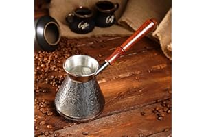 AEVVV Copper Turka Coffee Maker 20 oz - Turkish Cezve Coffee Pot Copper 600 ml - Grapes Ornament Engraved Coffee Ibrik - Mini Saucepan with Spout and Wooden Handle