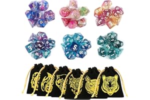 GWHOLE 6 x 7 (42 Pezzi) Set di Dadi Poliedrici DND Dadi con Punto Glitter Set Dadi da Gioco per Dungeons and Dragons DNG Rpg MTG, Doppi Colori, D4 D6 D8 D10 D12 D20