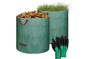 BLIENKREBY 2 x 500 L Sacchi da Giardinaggio, Sacchi per Rifiuti da Giardino, Impermeabili, Polipropilene (PP)-Robusto, Antistrappo, Riutilizzabili Borsa da Giardino, Include Guanti Protettivi, Verde