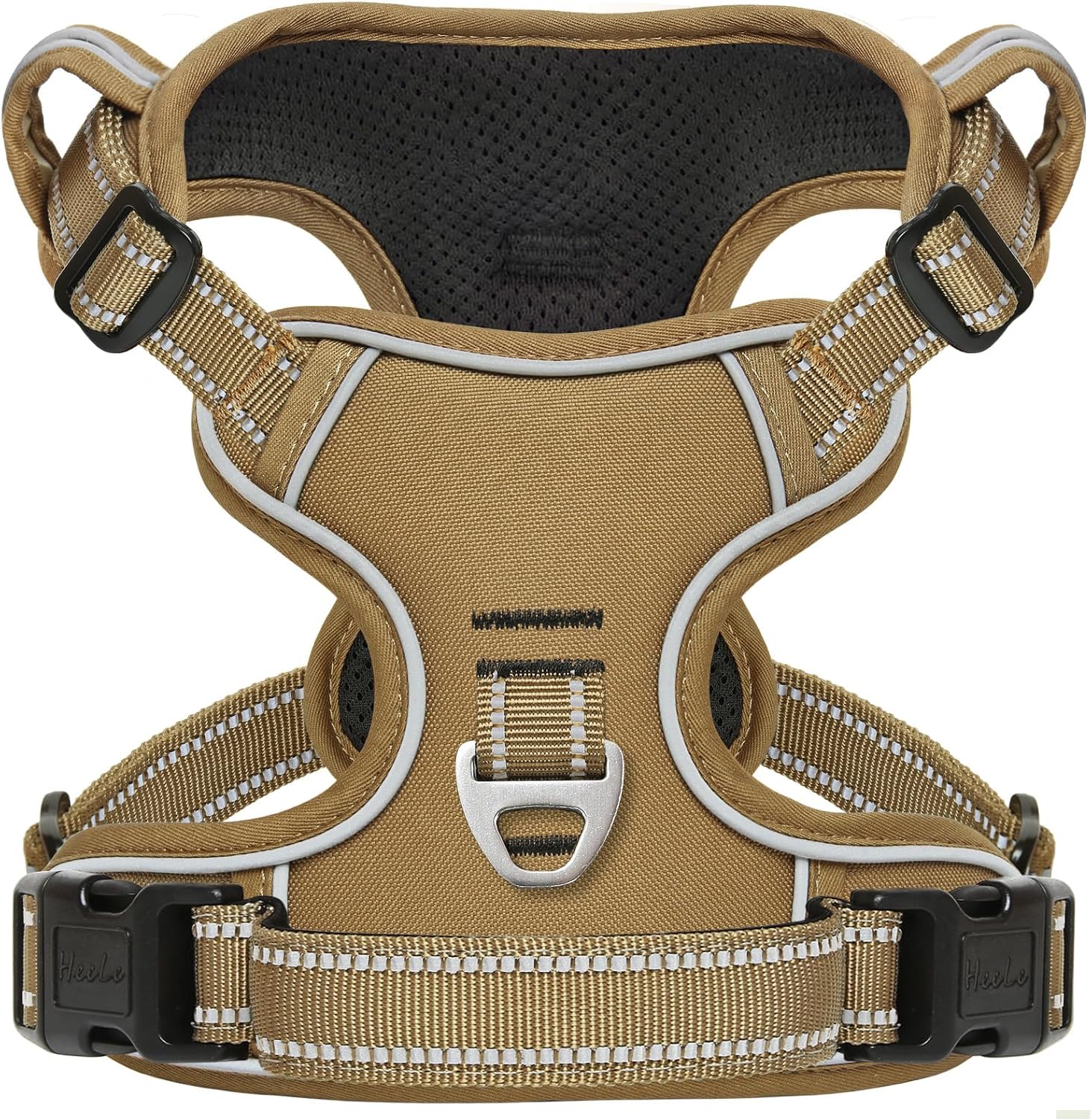HEELE Arnes para Perro Arnés de Pecho Perro Antitirones con Asa Acolchado Transpirable Ajustable Reflectante Arnés para Perros Camuflaje para Perro Mediano Grande, Caqui, L