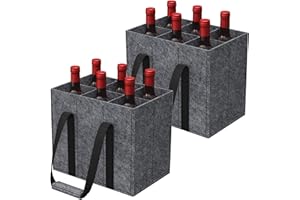 Lifewit Juego de 2 Bolsas para Botellas con Asas, Porta Botellas de Fieltro Resistente con 6 Compartimentos, Bolsa de Transporte para 6 Botellas de 1,5 L de Vino, Cerveza, Champán, 30 x 20 x 26 cm
