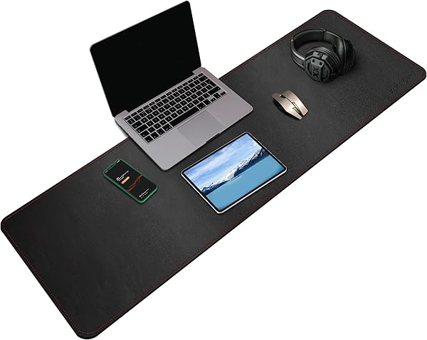 ZORESYN XXL Büromatte aus PU-Leder (120x40cm Schwarz) - Rutschhemmende Schreibtischunterlage wasserdicht, Mousepad für Homeoffice & Laptops, Tischschutz mit Premiumkanten - 1