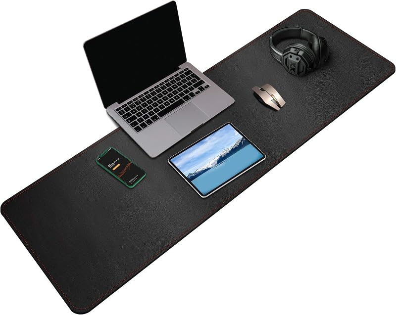 ZORESYN XXL Büromatte aus PU-Leder (120x40cm Schwarz) - Rutschhemmende Schreibtischunterlage wasserdicht, Mousepad für Homeoffice & Laptops, Tischschutz mit Premiumkanten
