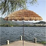 WUKALA Hawaii Stroh Sonnenschirm 2m,Neigung 45° Runder Strandschirm Wasserdichter Gartenschirm Strandschirm für Lawn Pool Bac