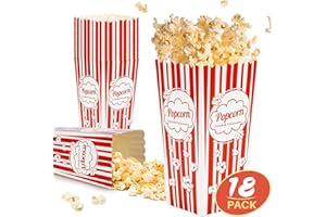MAQIHAN 18 Popcorn Boxes Bucket - 46oz 9.5x7.5x20cm Large Tall Paper Popcorn Box Bowl Movie Nights Decorations Pop Corn Boxes Buckets Tubs Cups Holders Sleepover Party Supplies Red & White