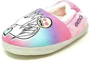 William Lamb Girls Emoji Unicorn Slippers/House Shoes Size 6-12