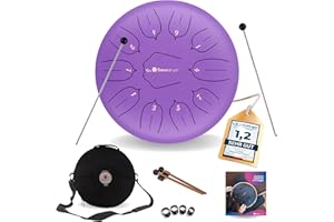 Sonodrum Steel Tongue Drum « Standard » ré majeur en lilas - 12 pouces avec 11 sons - Tambour à langue en acier avec livre de partitions, mailloches et sac. Savoir jouer des notes n'est pas nécessaire