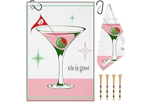 OffiEase Golf Towel With Clip For Golf Club Bags For Men Women Golfers Accessories, Funny Pink Good Life Microfiber Large Golfing Rag With 4 PCS Golf Tees