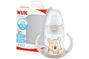NUK First Choice Learner Cup Sippy Cup | 6-18 Months | Temperature Control | Leak-Proof Silicone Spout | Anti-Colic Vent | BPA-Free | 150ml | Disney Winnie the Pooh (Beige)