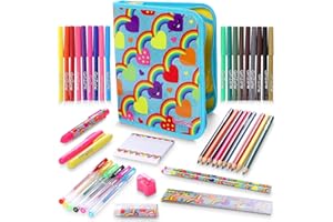 GirlZone Regalos para Niñas -Estuche Escolar Completo Niña, 43 Piezas De Útiles Escolares, Cumpleaños de Arco Iris y Unicornios, Estuche Escolar Niña