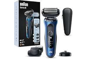 Braun Series 6 Rasoio Elettrico Barba, Regolabarba Uomo EasyClick, Base Di Ricarica, SensoFlex, Wet&Dry, Ricaricabile, Custodia da Viaggio, Rasoio A Lamina Senza Fili, 61-B4500cs Blu