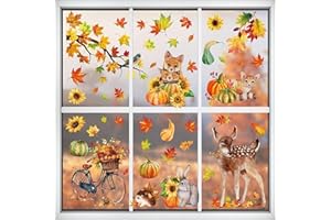 ZELAITE Thanksgiving Fenster Aufkleber Herbst Fenster Aufkleber, Thanksgiving Fensterdeko, Thanksgiving Fenster Dekorationen Statisch Doppelseitiger Druck Thanksgiving Deko (D)