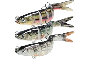 KASTWAVE 3 Pcs Lifelike Fishing Lures, 8-Segment Swimbait with Vibrating Action & Dyneema Fiber, Freshwater & Saltwater Slow Sinking for Wobbler Pike Carp Trout Perch Squid Catfish Fishing Baits