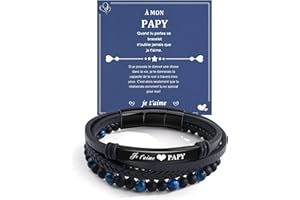 VGWON Cadeau pour Homme Bracelet cuir VéRitable avec Pierres Naturelles, Cadeau pour Couple Mari Petit-Ami Fils Papa Grand pere, Cadeau pour Saint-Valentin Fete des Peres NoëL Anniversaire