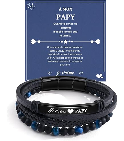 RONGHUAN Bracelet Cuir Homme Turquoise Classique - Bracelet Tressé Double Couche Noir Réglable, Cadeau Papa Ou Mari