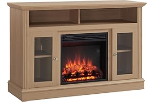 Caminetto elettrico da credenza CrownFlame James largo 1,20 m - mobile TV con riscaldamento a 2 livelli e potenza massima di 2000 W, effetto fiamma 3D, telecomando, timer - rovere chiaro
