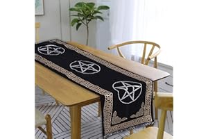 THE ART BOX Tovaglioli da tavola in stoffa per tarocchi da altare per stregoneria, tovaglia quadrata spirituale celeste con frange, 3 runner da tavola pentagramma, 50 x 180 cm (3 pentagramma)