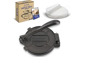 STARBLUE StarbBue Presse A Tortillas En Fonte De 25,4 Cm, Avec 100 Feuilles De Papier Huile Et Livret De Recettes, Accessoire Permettant La Realisation De Chapati, Tortillas, Roti Indien