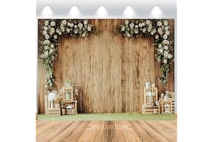 ASDCXZ Blumenwand Hintergrund 2.5x1.8m, Retro Holzmaserung Weiß Blume Wand Fotowand Hintergrund, Vinyl Fotobox Hintergrund für Hochzeit Geburtstag Brautdusche Party, Portrait Fotostudios Hintergründe