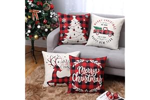 CAROMIO Świąteczne poszewki na poduszki, zestaw 4 szt., czerwone i czarne, bawół, krata, 45 x 45 cm, świąteczne poszewki na poduszki na sofę, dekoracja domu, 45 x 45 cm