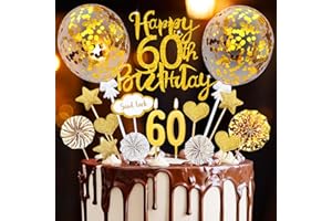 HAPPIRRA Tortendeko 60 Geburtstag, 20 Pcs Cake Topper Gold 60. Geburtstag Deko, Happy 60th Birthday mit Geburtstagskerzen, Kuchen Deko für 60.ter Mann Frau