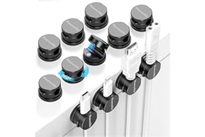 NEAROCKLE 12 sztuk [obracane] Magnetyczne uchwyty na kable, klipsy do zarządzania kablami, ulepszone, mocne, magnetyczne, samoprzylepne, na biurko, stolik nocny (czarny)