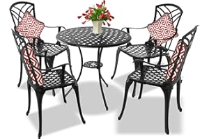 Centurion Supports OSHOWA Garden & Patio Table & 4 Large Chairs with Armrests Cast Aluminium Bistro Set - Black