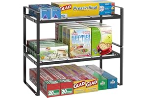 YBING Organizador de gabinete apilable y estante de almacenamiento Juego de 2 estantes apilables para mostrador de almacenamiento, estante de despensa, estante de cocina, baño, oficina