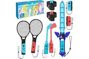 Aceshop 9 w 1 Switch Zestaw akcesoriów sportowych do przełącznika Nintendo / Nintendo Switch OLED 2021 Zestaw akcesoriów do przełączników z rakietami tenisowymi Kije golfowe Skyward Sword Wrists