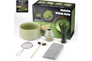 GUIGA 7 Pcs Matcha Tea Set with Resin Whisk, Ceramic Bowl, Scoop,Holder,Matcha Making Kit for Traditional Japanese Tea Ceremony, Matcha Gift Set for Beginners,Enthusiasts,Friend,Family