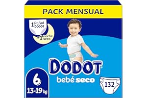 Dodot Baby-Dry Diapers, Size 6 (13-18 kg), 132 Nappies + Gift of 1 Pack of 10 Aqua Pure Wipes 99% Water, One Night Up to 100% Leak Free, Monthly Pack