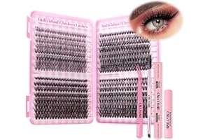 DOINEUFL Eyelash Extension Kit 640pcs Individual Eyelashes Kit Cluster Lashes Individual CLuster 9-16mm DIY Eyelash Extension Kit with Lash Bond and Remover, Tweezers, Double-Ended Brush(30D&40D&50D)
