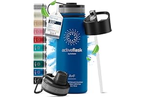 Trinkflasche Edelstahl ACTIVE FLASK + Strohhalm (3 Deckel) BPA-frei, Auslaufsicher, Kohlensäure geeignet - Wasserflasche Fahrrad Thermosflasche Isoliert Isolierflasche Sport Wasser Flasche Kinder Tee