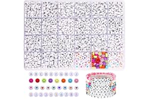 ZESNICE 1400 Pcs Letter Beads for Friendship Bracelets Making Kit, Alphabet A-Z for Jewelry Making with Smile Face Number, Gifts for Teenage Girls Friend, 4x7mm White Round Acrylic