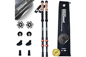 INDESmed - Bâtons de randonnée télescopiques 100% Carbone – Antichoc, antidérapant – Bâton de Marche Nordique Pliable avec Fermeture Rapide | 8 Accessoires Tout-terrains – Poles Trekking