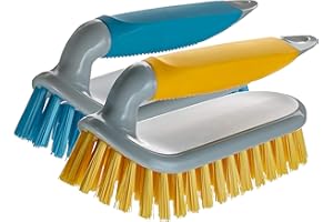 NCaan 2pk Deluxe Hand Scrubbing Brush Heavy Duty with Stiff Bristles & Non-Slip Soft Grip Handle-Household Cleaning Brush for Indoor & Outdoor, Bathroom, Kitchen, Carpet, Floor, Bath,Car (Assorted, 2)