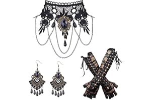LOLIAS Halloween Collier Ras de Cou Dentelle Noire Bracelet Boucles d'oreilles pour Femmes Vampire Collier Ras de Cou Lolita Gothique Vintage Victorien Boucles d'oreilles pour Costume de Noël