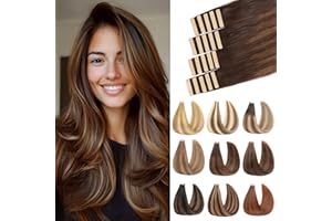 ShowJarlly Extensiones Pelo Natural 20pcs Extensiones Adhesivas Pelo Natural 55cm Castaño Oscuro Con Castaño Extensiones de Cabello Naturales Remy Extensiones Adhesivas 50g(22inch,2/2/6#)