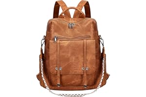 Leathario Mochila Mujer de Cuero PU con Multibolsillos, Mochila Casual y Funcional para Uso Diario, Viajes, Escuela y Universidad