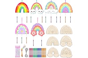 Nourdom 12tlg Regenbogen Windspiel Bastelset, holz bastelset kinder Klangspiel Basteln holzbastelsets für kinder Bastelhandwerk Kreativsets für Regenbogen Deko Mädchen Junge Kindergeburtstag