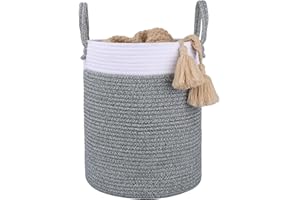 La Jolíe Muse Large Storage Basket - Cotton Rope Laundry Basket with Handle for Diaper Blanket Toy Towel Woven Laundry Basket