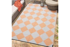 Enipate Outdoor Rugs for Patios Waterproof, 5x8ft Reversible Easy Cleaning Garden Rug, Portable Picnic Blanket Geometric Outdoor Carpet (Grey & Yellow)