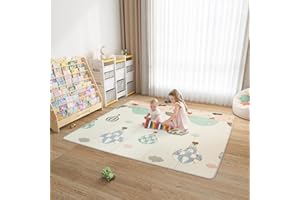 BanaSuper 180x200x1cm XPE Baby Tapis de Jeu Pliable Tapis en Mousse Rampant pour Tout-petits Imperméable Sans BPA Non Toxique Tapis de Sol Réversible Portable pour Enfants (Montgolfière)