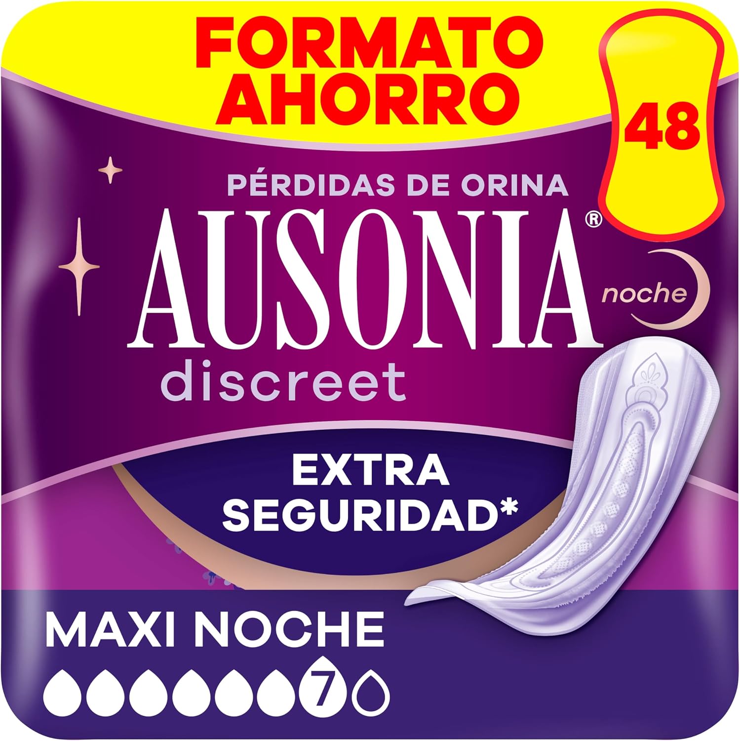 Ausonia Discreet Compresas Maxi Noche, Pack de 48, Para Pérdidas De Orina Para Mujer, Extra Segura Y Discreta